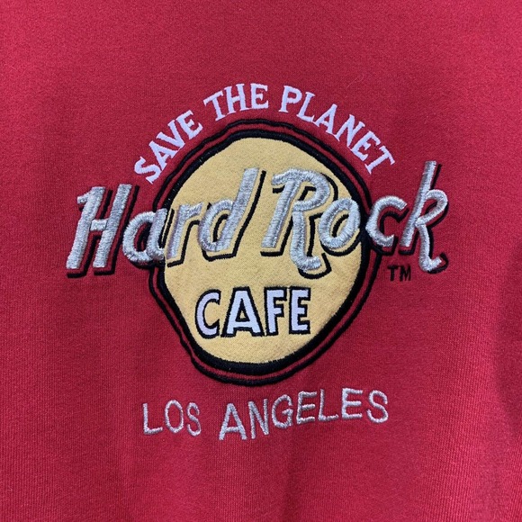 Vintage 90s Hard Rock Cafe Los Angeles LA Red Sweatshirt Large Sturdy Sweats B22 - Picture 4 of 9